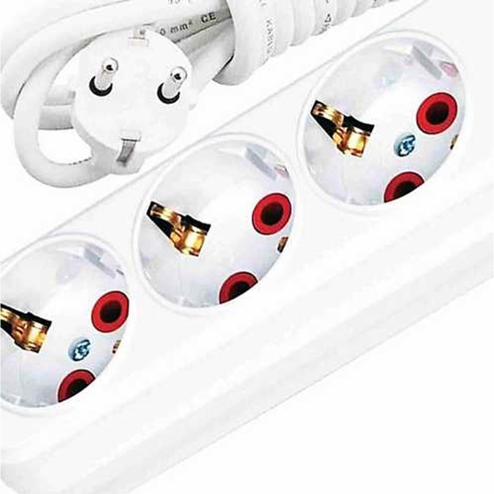 Grup Priz 3’lü 3 Metre Kablolu Topraklı Uzatma Kablosu