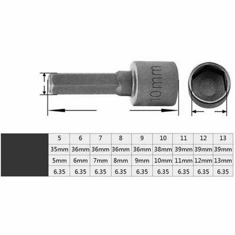 Somun Adaptörü Seti Manyetik 9 Parça 5-13 mm Çatı Adaptörü