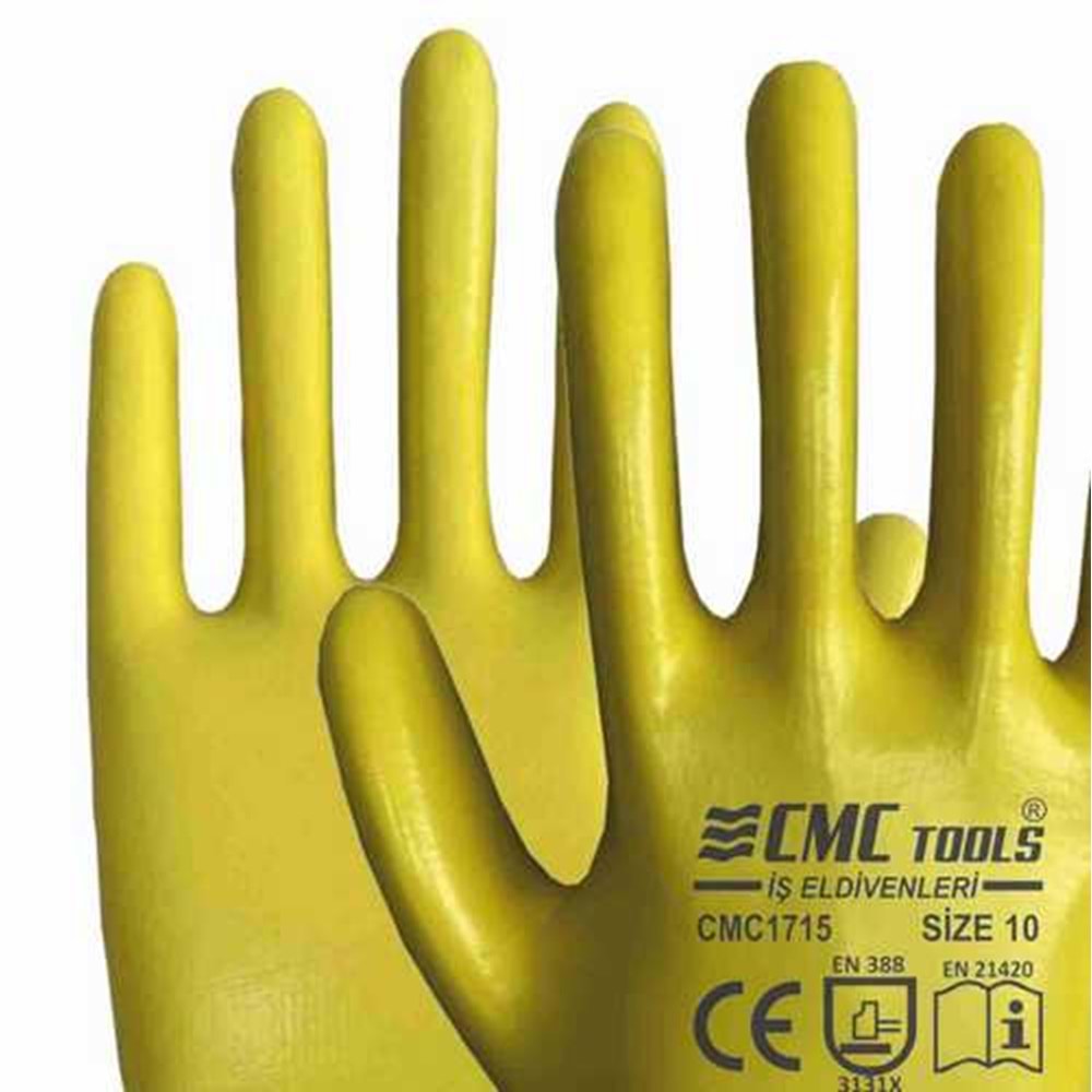 Eldiven Tam Kaplı Nitril Eldiven Sarı