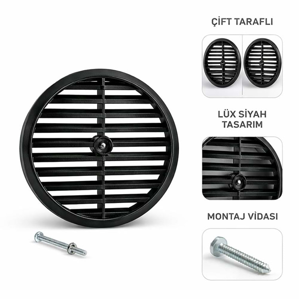 Doğalgaz Cam Menfezi Lüx Siyah Havalandırma Aparatı