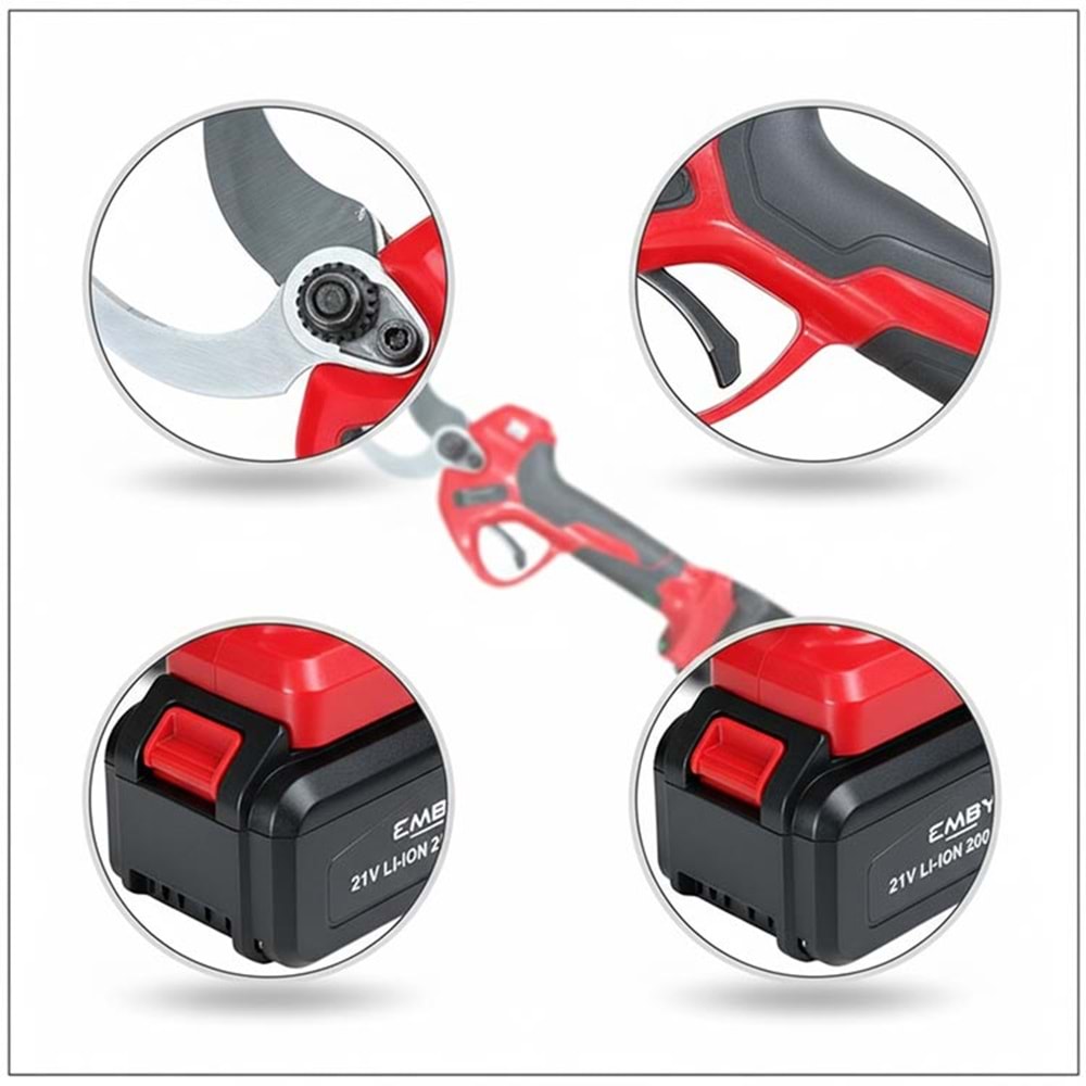 Akülü Budama Makası 40 mm Kömürsüz Motor 16.8V Şarjlı Dal Kesme