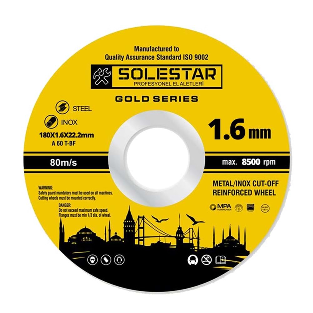 İnox Kesici Taş Solstar 180X1.6X22.2 Mm