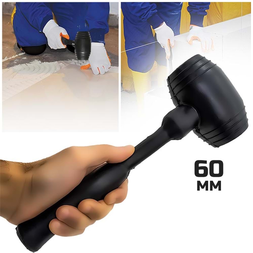 Tokmak 60 Mm Kauçuk Tokmak Fayans Fayansçı Tokmağı Çekiç Seramik Karo Döşeme Parke Tadilat 60’lık Siyah