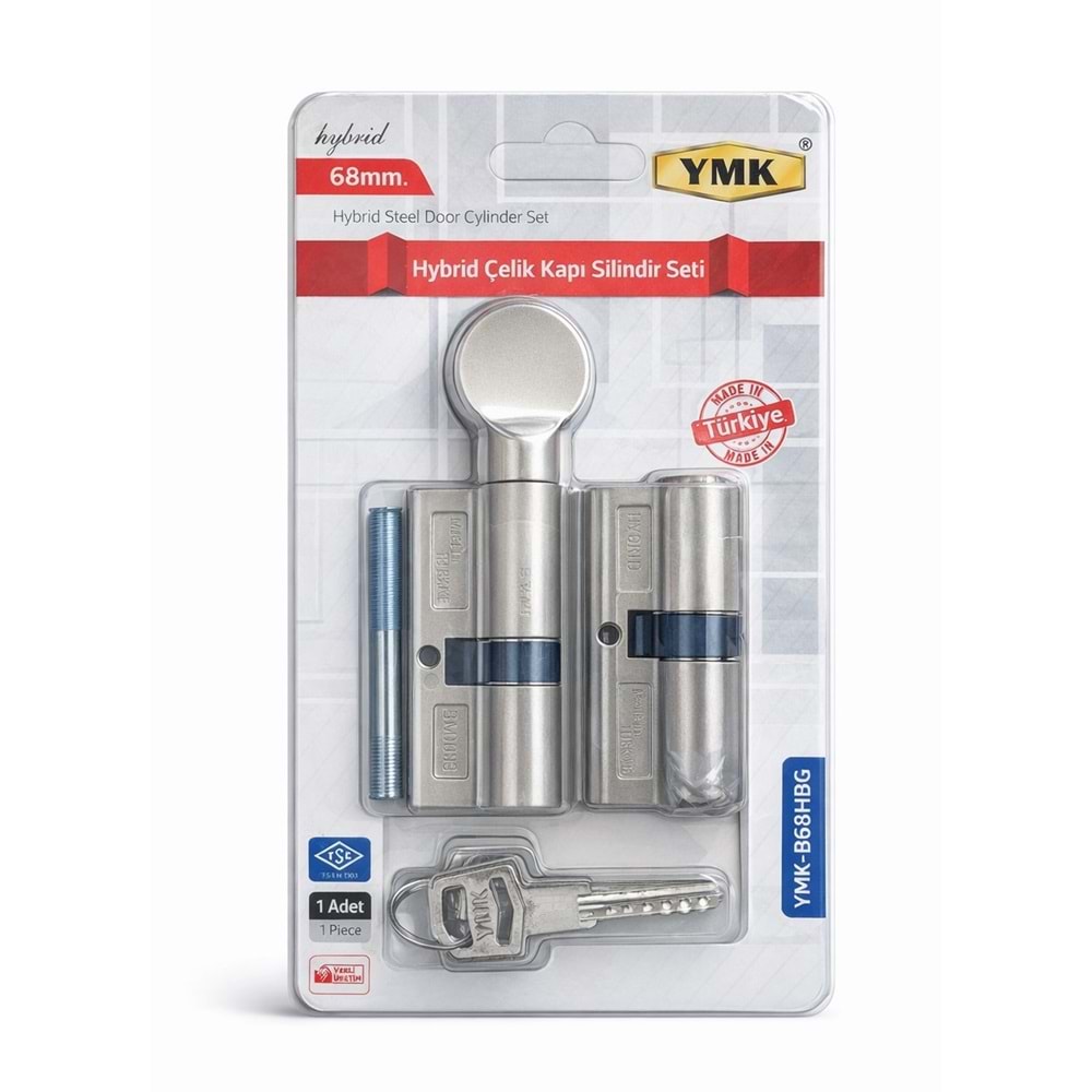 YMK 68 mm Hibrit Bilyalı Barel Çelik Kapı Seti Saten