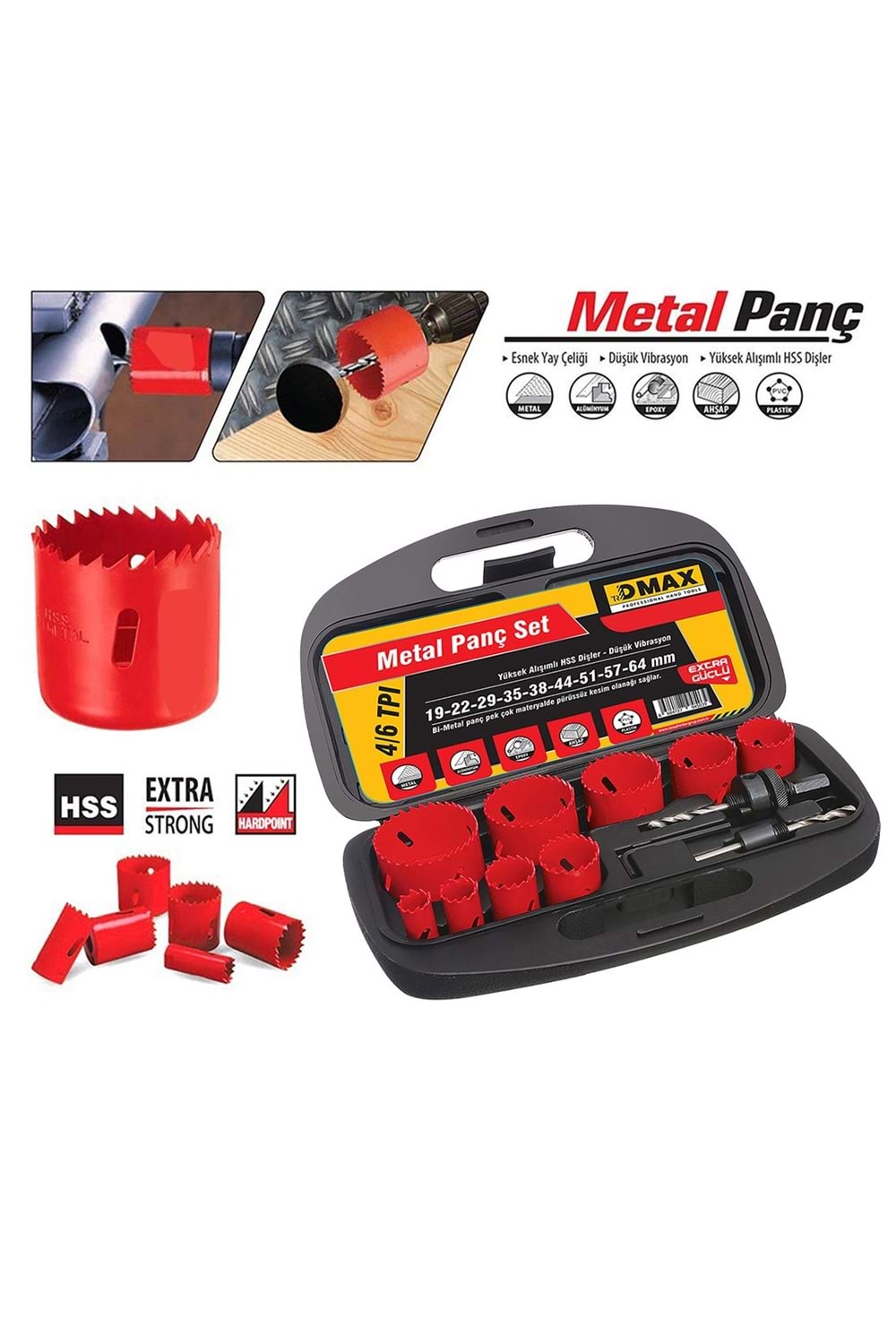 Delme Testere Panç Seti Bi Metal 9 Parça 19-57 Mm Dmax