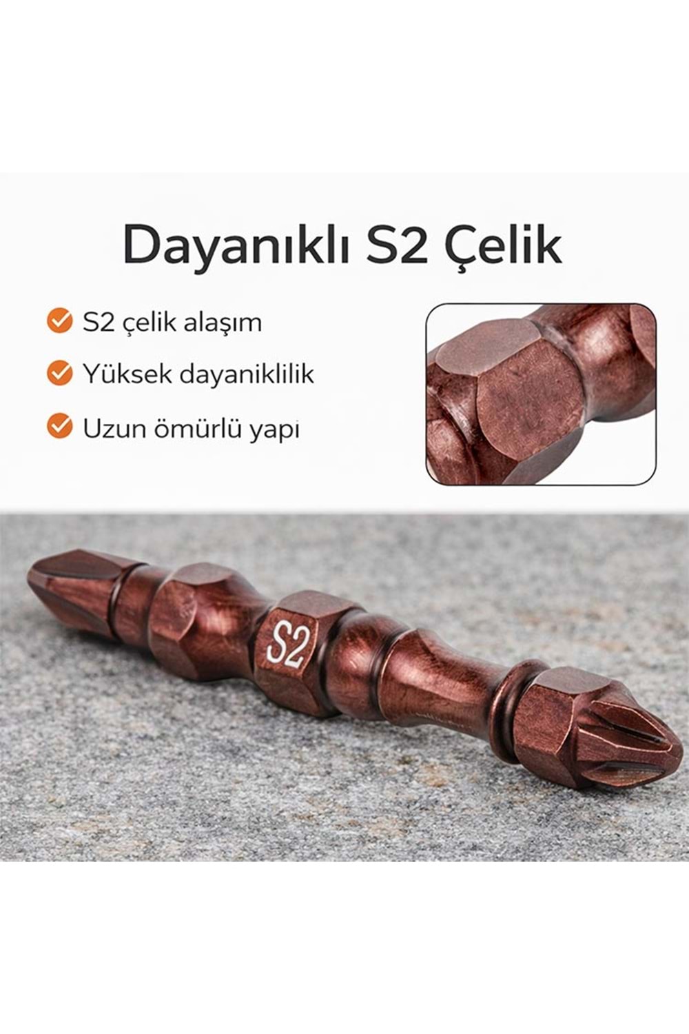 Bits Uç PH2x65 mm Çift Yönlü Mıknatıslı S2 Çelik Has-Tec