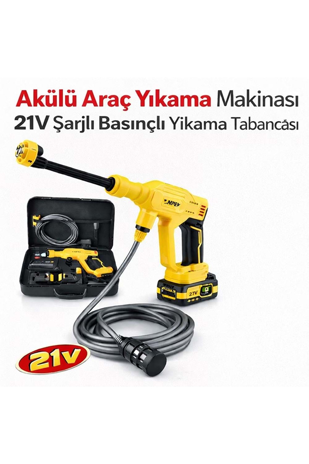Akülü Araç Yıkama Makinası 21V Şarjlı Basınçlı Yıkama Tabancası