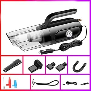 Kompresör 4'ü 1 arada Saatli Göstergeli El Süpürgesi ve Lastik Şişirme Hava Kompresörü