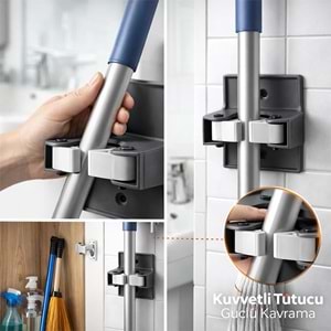 Mop Tutucu Yapışkanlı Vidalı Duvara Monte Askı Aparatı