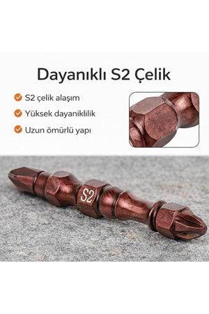 Bits Uç PH2x65 mm Çift Yönlü Mıknatıslı S2 Çelik Has-Tec