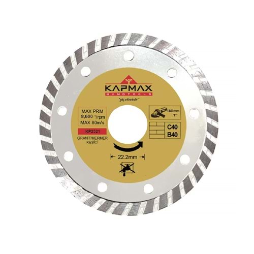 Elmas Testere 180*22 Mm Kapmax Turbo Elmas Testere Kesici Turbo Elmas Testere Seramik Elmas Kesici Granit Elmas Kesici