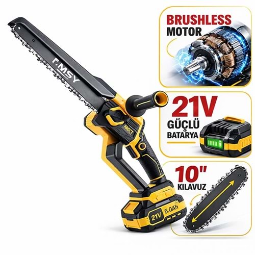 Akülü Testere 10 İnç Kömürsüz Fırçasız Motor 21V Dal Budama