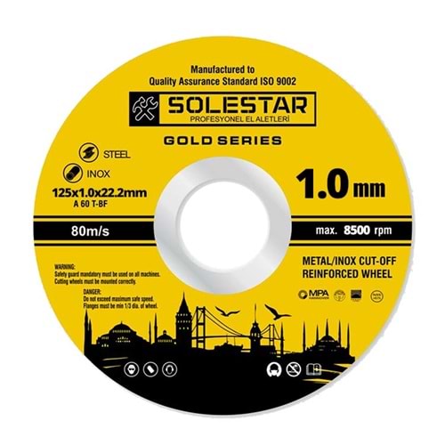 İnox Kesici Taş Solstar 125X1.0X22.2 Mm