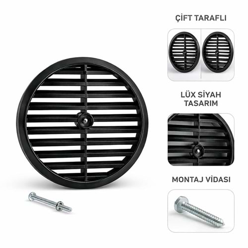 Doğalgaz Cam Menfezi Lüx Siyah Havalandırma Aparatı