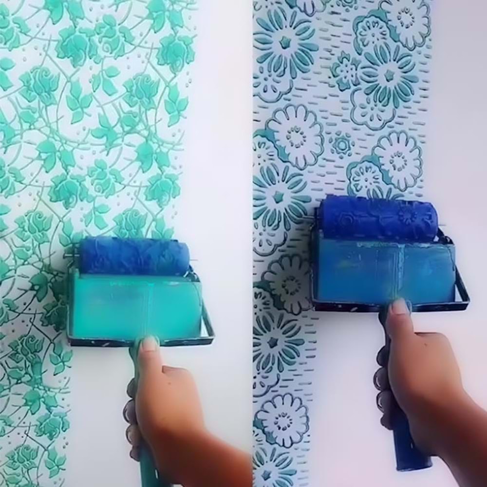 Rulo Desen Makinası +Desen Rulosu Hediye Duvar Dekorasyon Rulo Boya Köpük Boyama Desen Macun Rulo