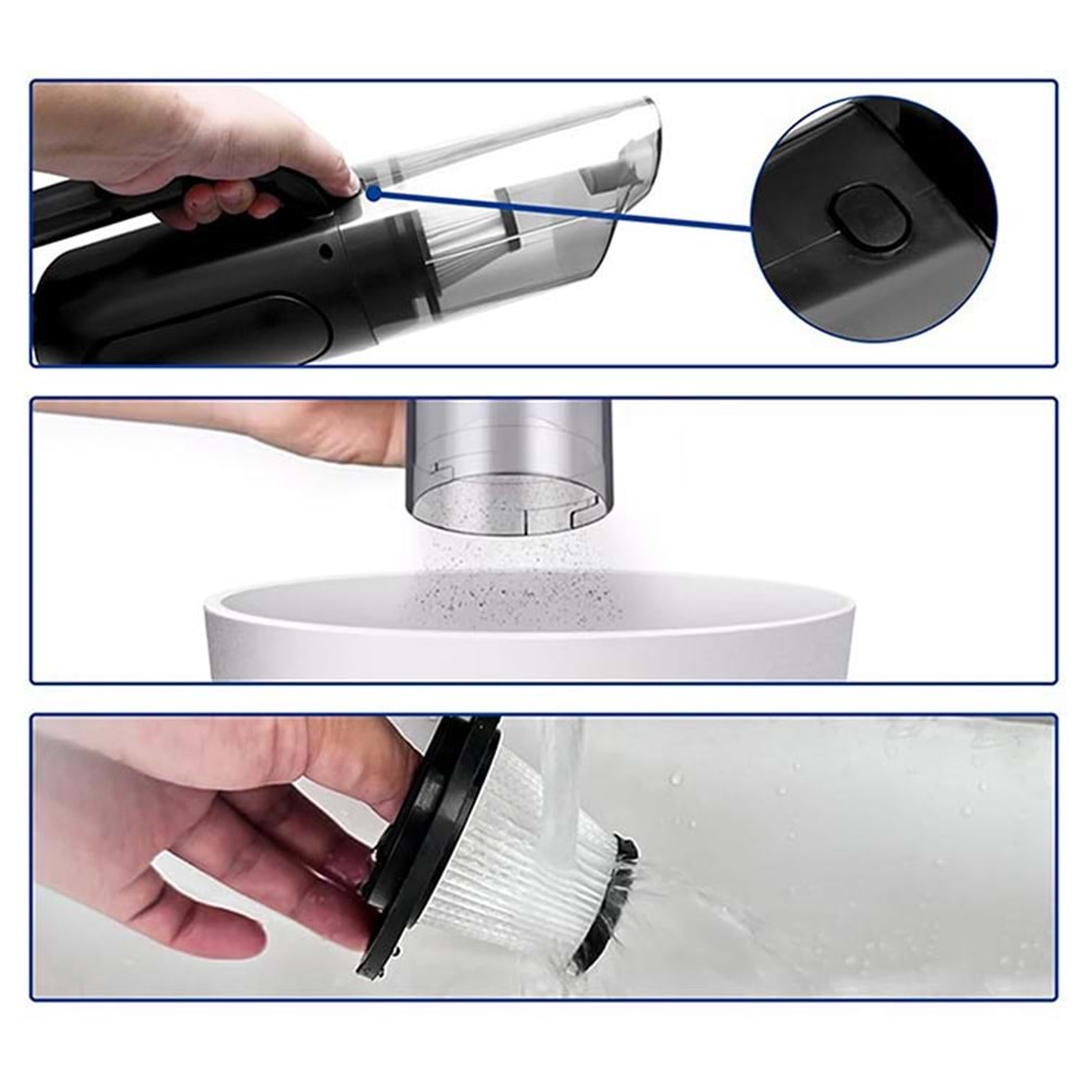 4'ü 1 arada Saat Göstergeli Güçlü Emişli Elektrikli El Süpürgesi ve Lastik Şişirme Hava Kompresörü