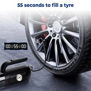 4'ü 1 arada Saat Göstergeli Güçlü Emişli Elektrikli El Süpürgesi ve Lastik Şişirme Hava Kompresörü