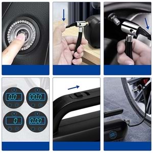 4'ü 1 arada Dijital Göstergeli Güçlü Emişli Elektrikli El Süpürgesi ve Lastik Şişirme Hava Kompresörü