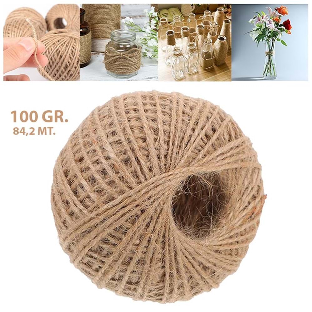 Jüt İpi Hasır ipi Kırnap İpi 100 Gr. 84,2 Metre 1,4 Mm Kendir İpi Keten İpi Süsleme Hobi El İşi Jüt ip Hasır İp