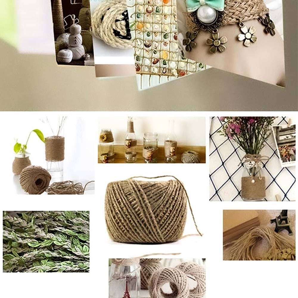 Jüt İpi Hasır ipi Kırnap İpi 100 Gr. 84,2 Metre 1,4 Mm Kendir İpi Keten İpi Süsleme Hobi El İşi Jüt ip Hasır İp