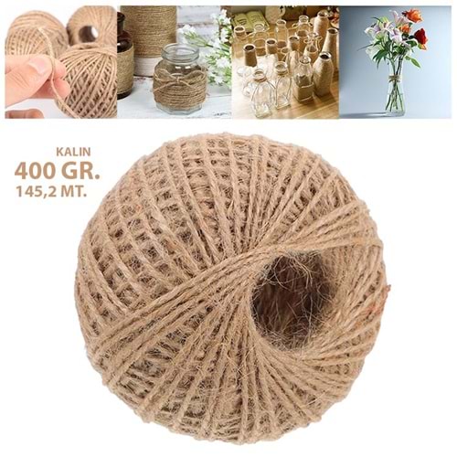 Jüt İpi Hasır ipi Kırnap İpi Kalın 400 Gr. 145,2 Metre 2,3 Mm Kendir İpi Keten İpi Süsleme Hobi El İşi Jüt ip Hasır İp