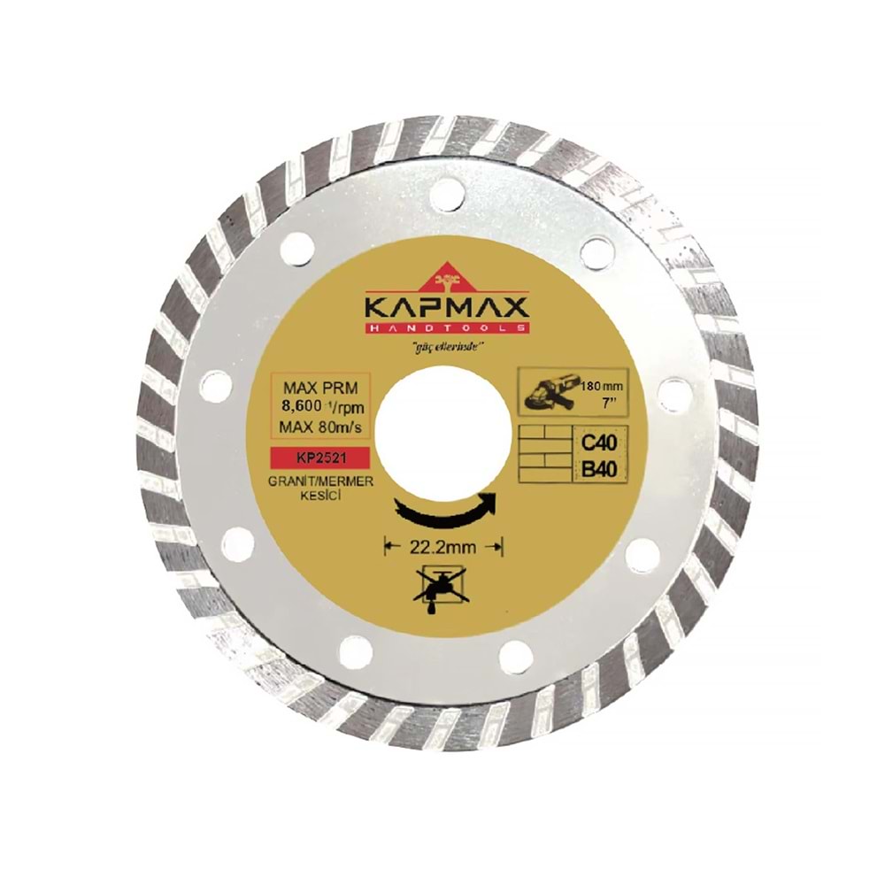 Elmas Testere 180*22 Mm Kapmax Turbo Elmas Testere Kesici Turbo Elmas Testere Seramik Elmas Kesici Granit Elmas Kesici
