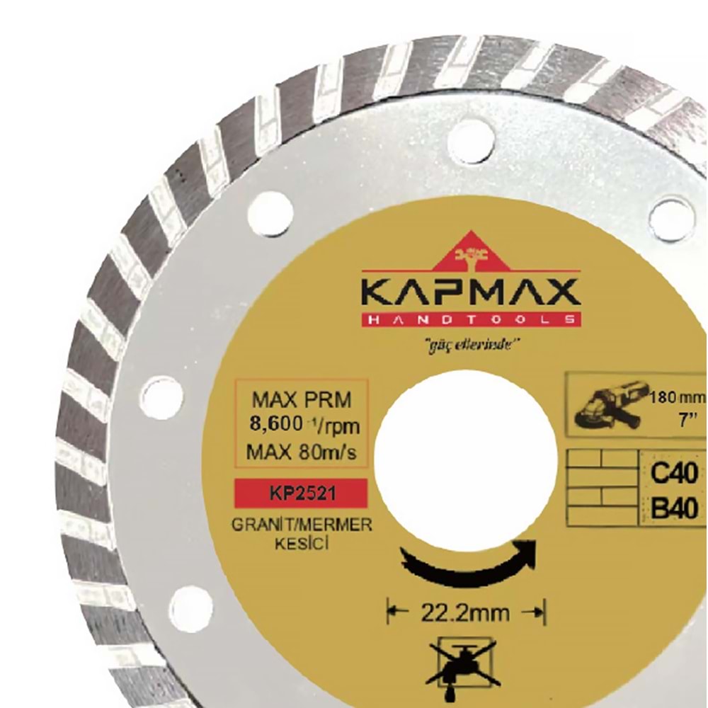 Elmas Testere 180*22 Mm Kapmax Turbo Elmas Testere Kesici Turbo Elmas Testere Seramik Elmas Kesici Granit Elmas Kesici