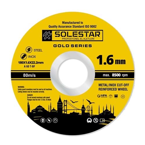 İnox Kesici Taş Solstar 180X1.6X22.2 Mm
