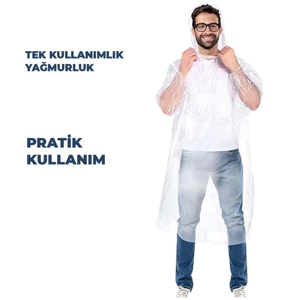 Yağmurluk Kapüşonlu Tek Kullanımlık Pe Yağmurluk